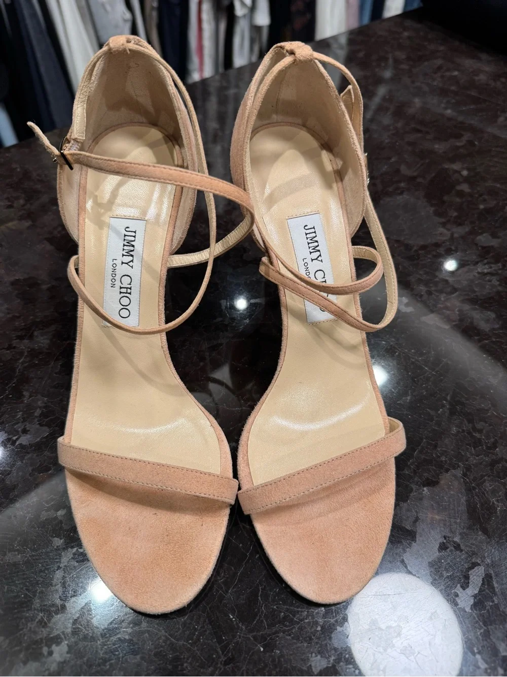 Jimmy Choo Nude Blush Suede Strappy Stiletto Sandals - Picture 2 of 3